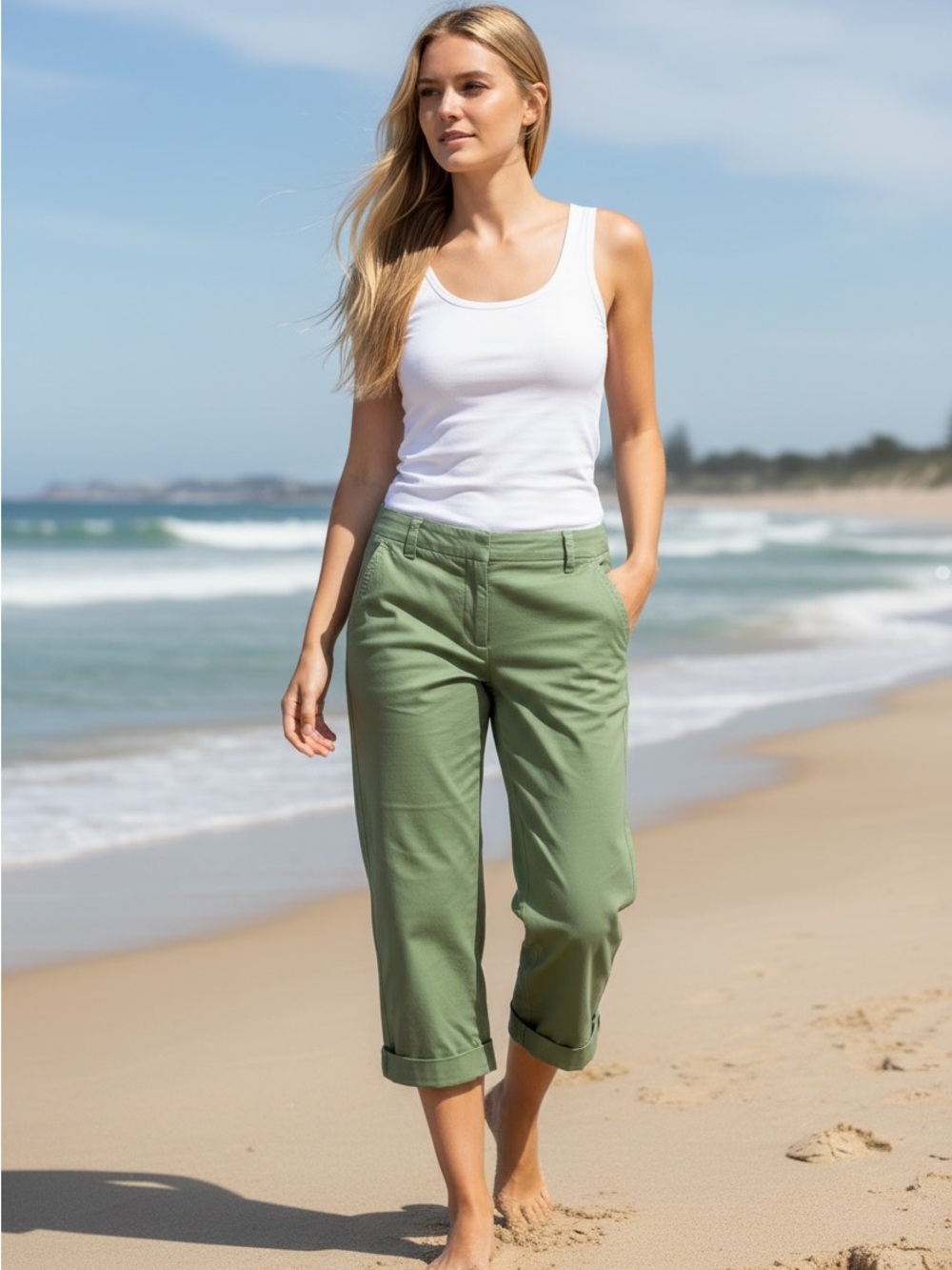 Source Unknown Olive Green Cropped Roll-Up Pants